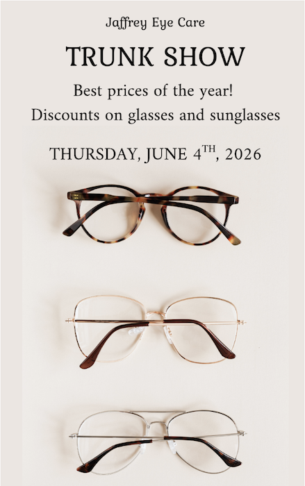Graphic with text and eyeglasses.